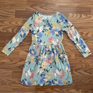 Carter’s Girls Size 7 Long Sleeve Dress Spring Green Floral Print Cotton EUC!